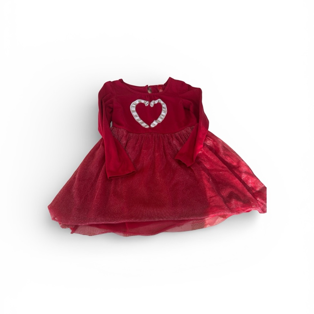 Cat & Jack Girls Red Dress, Heart print & sparkling skirt,size 7/8 long sleeve